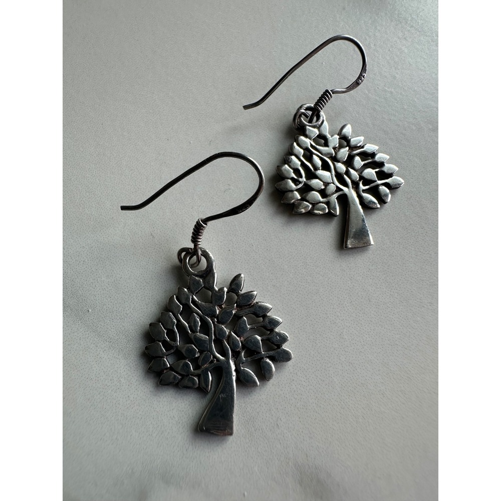 Sterling Silver 925 Tree of Life Drop Earrings Nature Dangle French Wire Hook